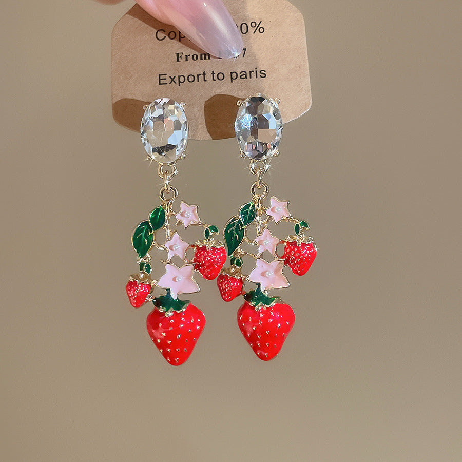 Retro Heart Shape Stud Earrings For Women In Copper With Zircon Inlay