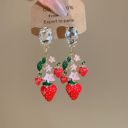 Retro Heart Shape Stud Earrings For Women In Copper With Zircon Inlay