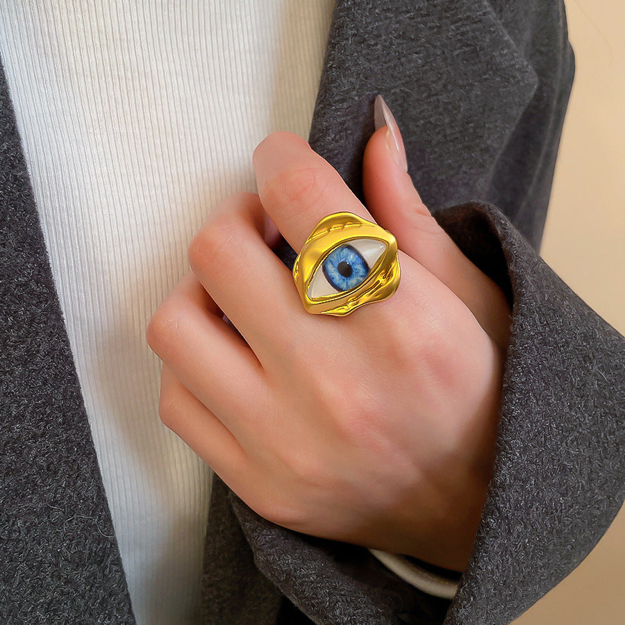 Devil's Eye Open Ring For Men In Golden Alloy, 1 Piece