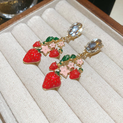 Retro Heart Shape Stud Earrings For Women In Copper With Zircon Inlay