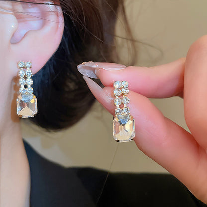 Quadrilateral Copper Jewelry Set For Women Featuring Rhinestones In Golden Color