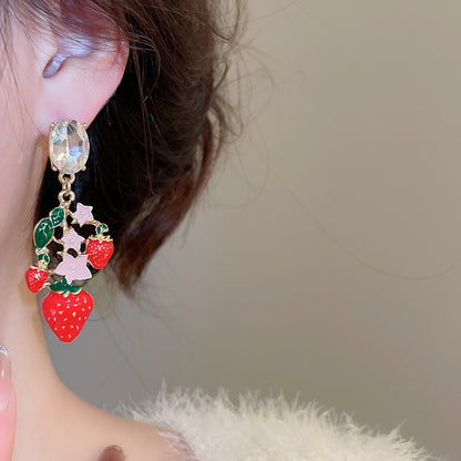 Retro Heart Shape Stud Earrings For Women In Copper With Zircon Inlay