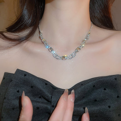 Quadrilateral Copper Jewelry Set For Women Featuring Rhinestones In Golden Color