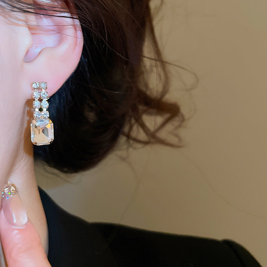 Quadrilateral Copper Jewelry Set For Women Featuring Rhinestones In Golden Color