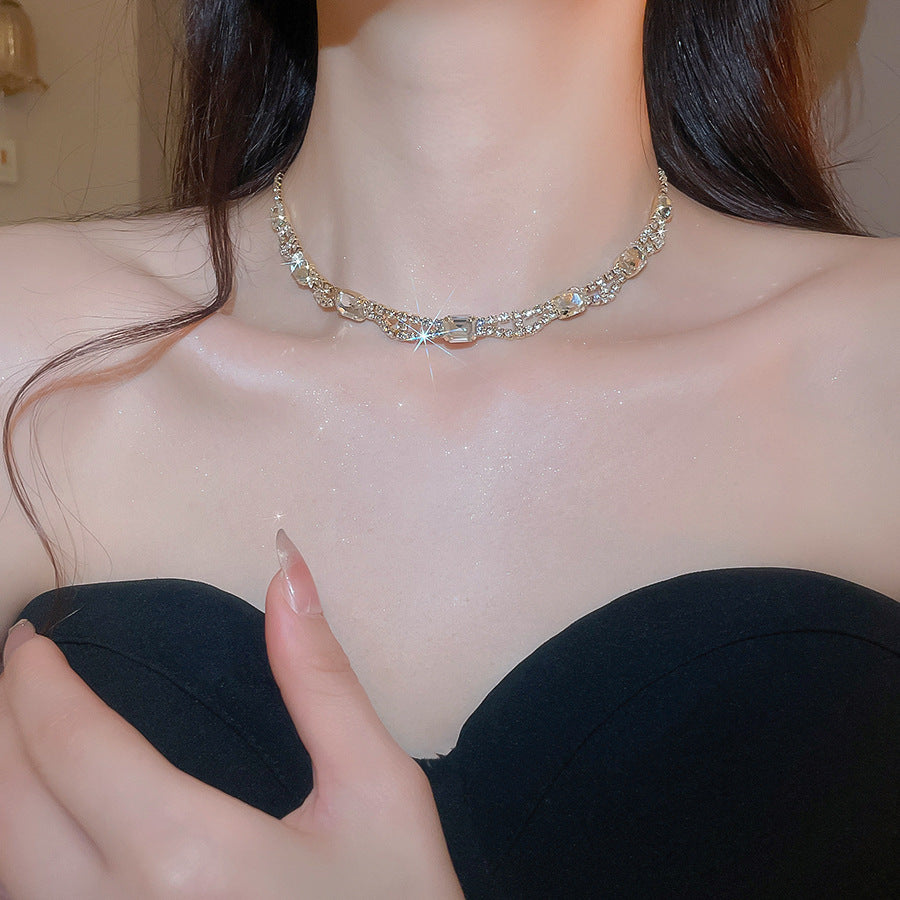 Quadrilateral Copper Jewelry Set For Women Featuring Rhinestones In Golden Color