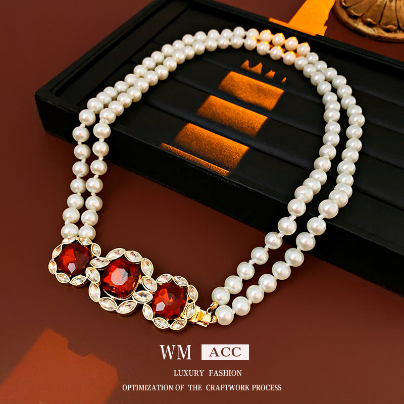 Golden Quadrilateral Sweater Chain For Elegant Style Featuring Imitation Pearl Material