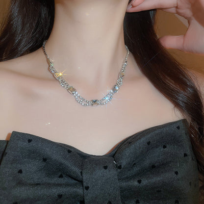 Quadrilateral Copper Jewelry Set For Women Featuring Rhinestones In Golden Color