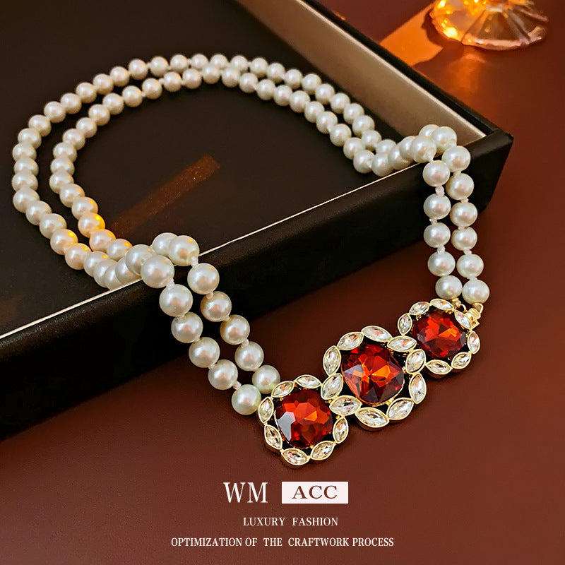 Golden Quadrilateral Sweater Chain For Elegant Style Featuring Imitation Pearl Material