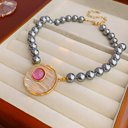 Round Imitation Pearl Necklace For Women In Grey And Purple