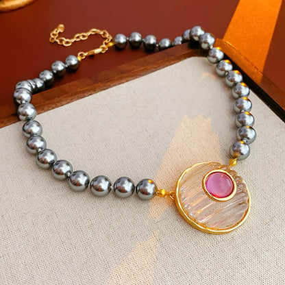 Round Imitation Pearl Necklace For Women In Grey And Purple
