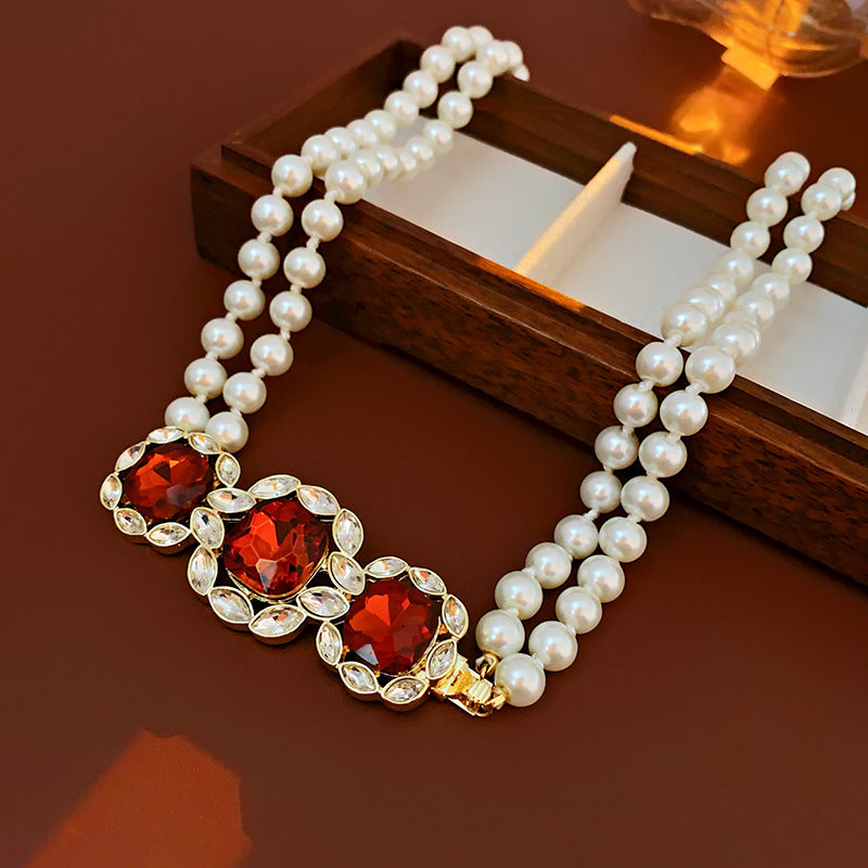 Golden Quadrilateral Sweater Chain For Elegant Style Featuring Imitation Pearl Material