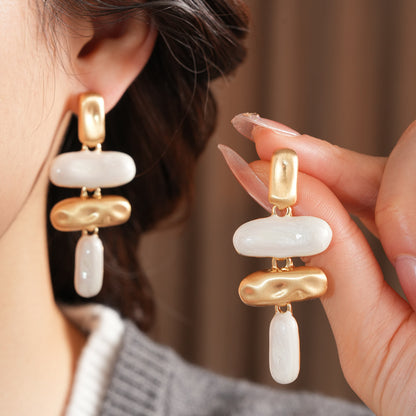 Retro Golden Enamel Alloy Stud Earrings For Folds Featuring Classic Design