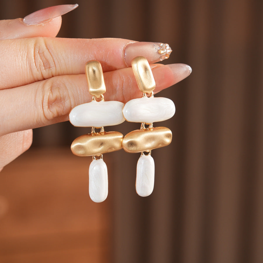 Retro Golden Enamel Alloy Stud Earrings For Folds Featuring Classic Design