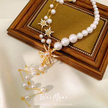 Star Necklace For Women Featuring Golden Imitation Pearl Design