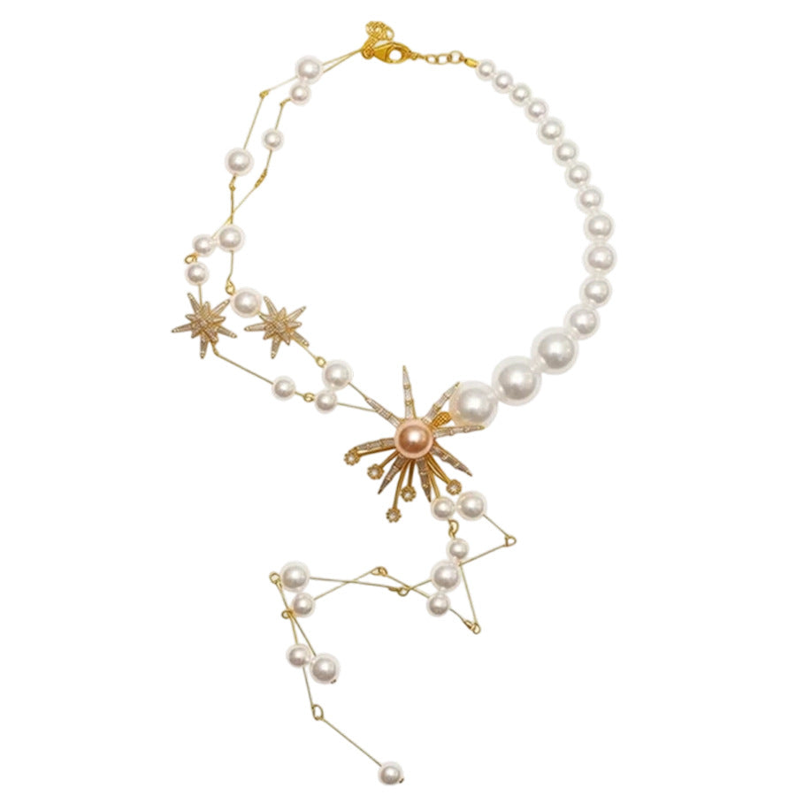 Star Necklace For Women Featuring Golden Imitation Pearl Design