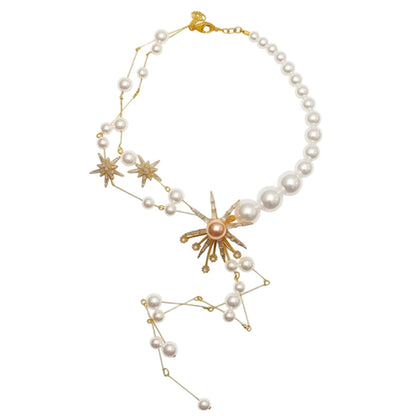 Star Necklace For Women Featuring Golden Imitation Pearl Design