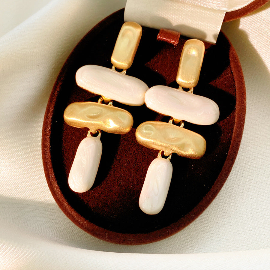 Retro Golden Enamel Alloy Stud Earrings For Folds Featuring Classic Design