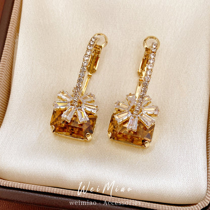 Maillard Style Flowers Stud Earrings For Women In Copper With Zircon Inlay And PVD Coated Gold Plating