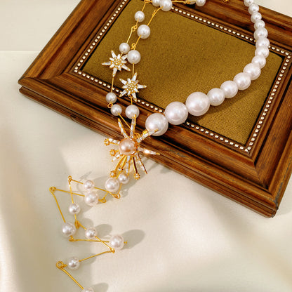 Star Necklace For Women Featuring Golden Imitation Pearl Design