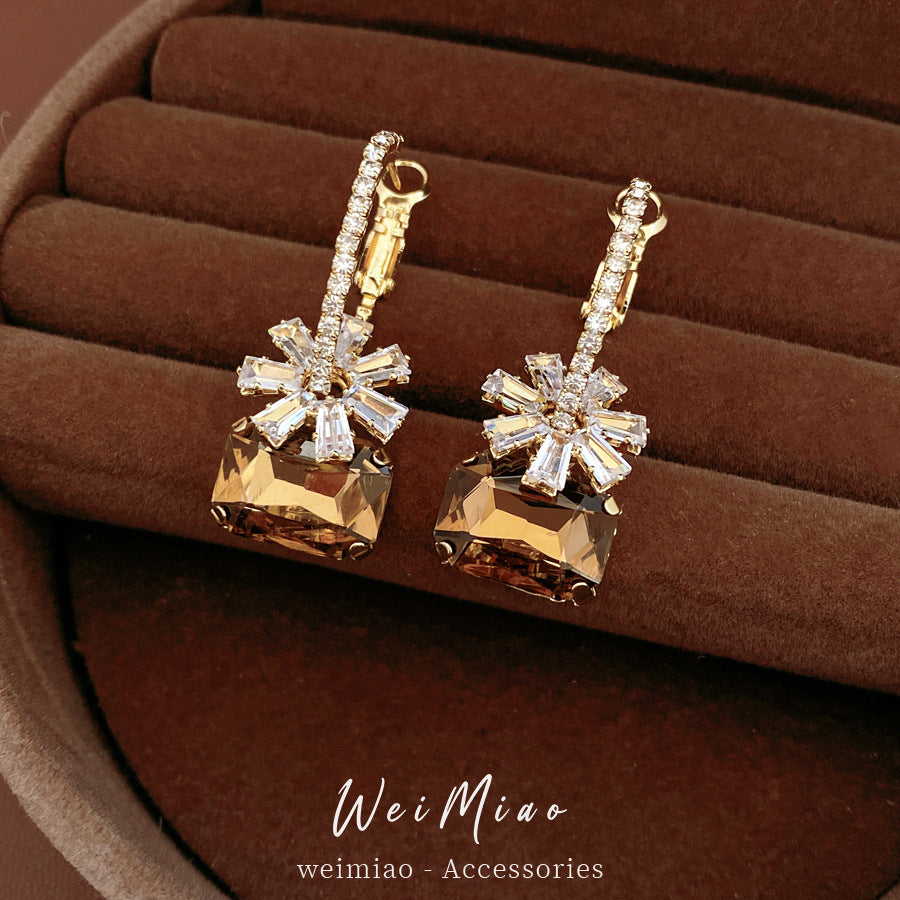 Maillard Style Flowers Stud Earrings For Women In Copper With Zircon Inlay And PVD Coated Gold Plating