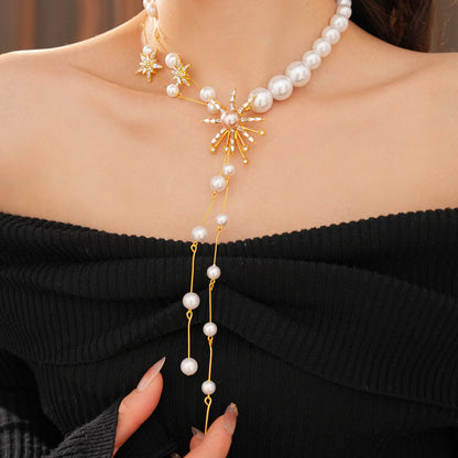 Star Necklace For Women Featuring Golden Imitation Pearl Design