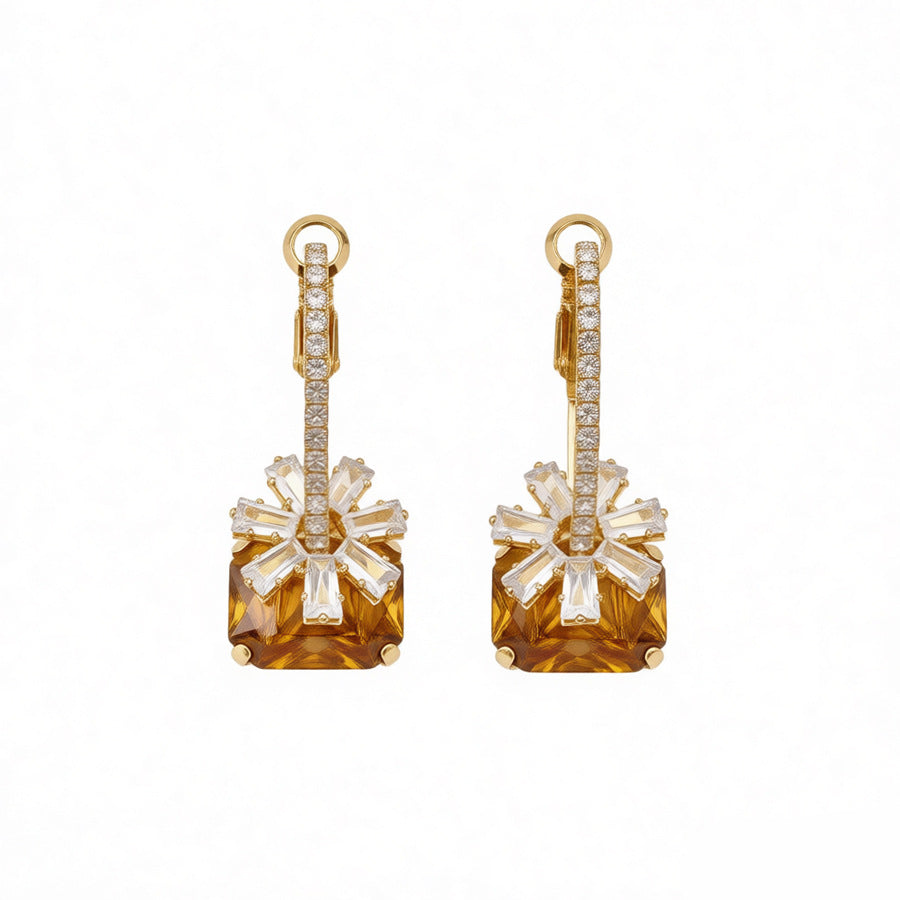Maillard Style Flowers Stud Earrings For Women In Copper With Zircon Inlay And PVD Coated Gold Plating