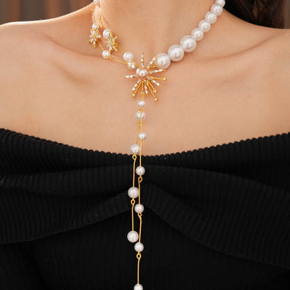 Star Necklace For Women Featuring Golden Imitation Pearl Design