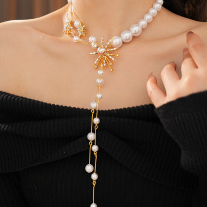 Star Necklace For Women Featuring Golden Imitation Pearl Design