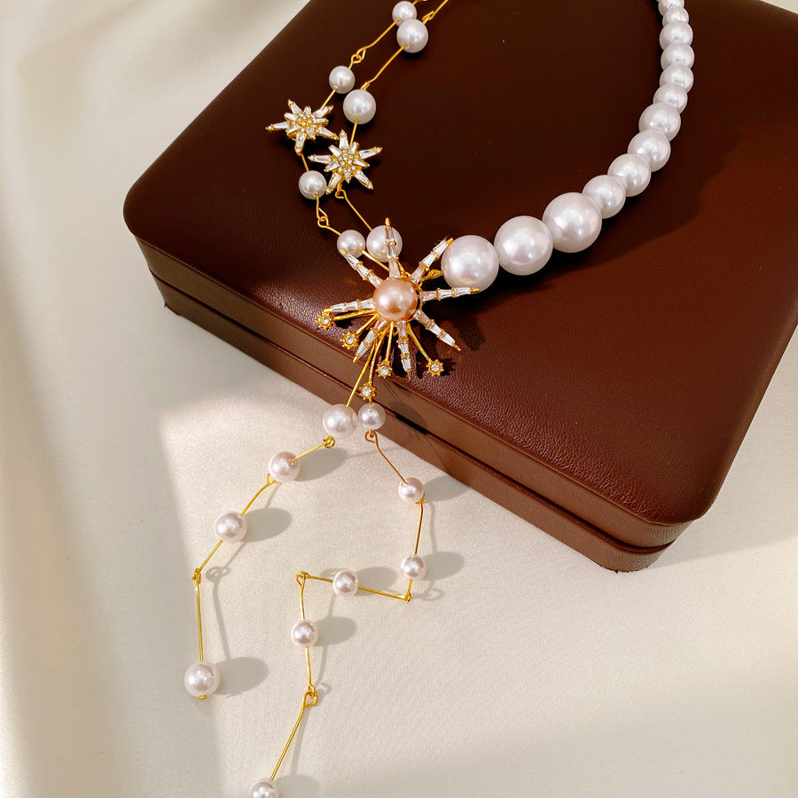 Star Necklace For Women Featuring Golden Imitation Pearl Design