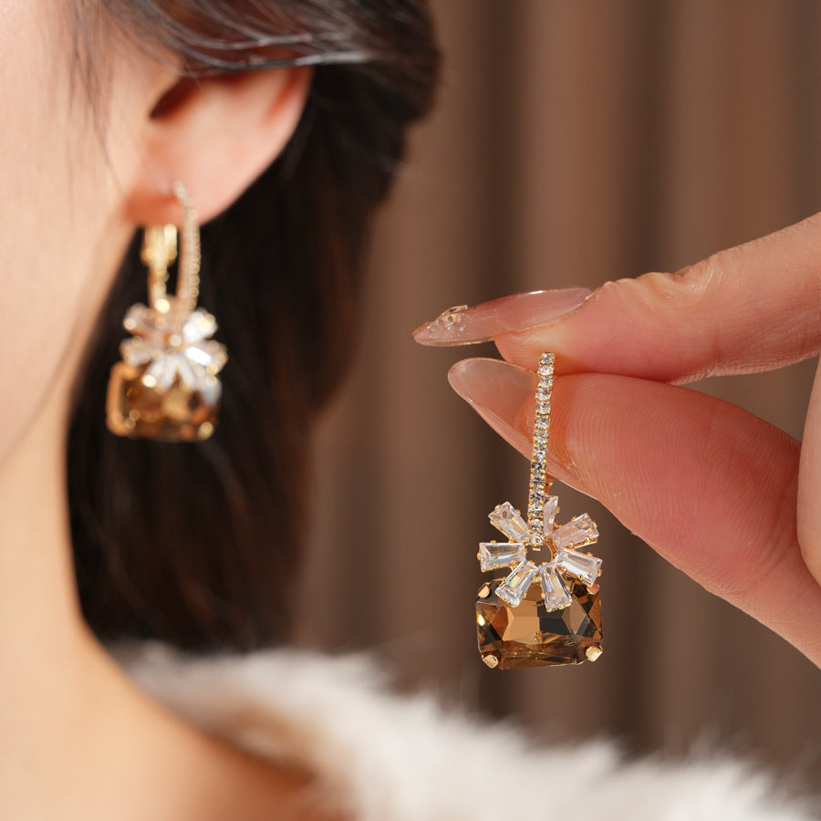 Maillard Style Flowers Stud Earrings For Women In Copper With Zircon Inlay And PVD Coated Gold Plating