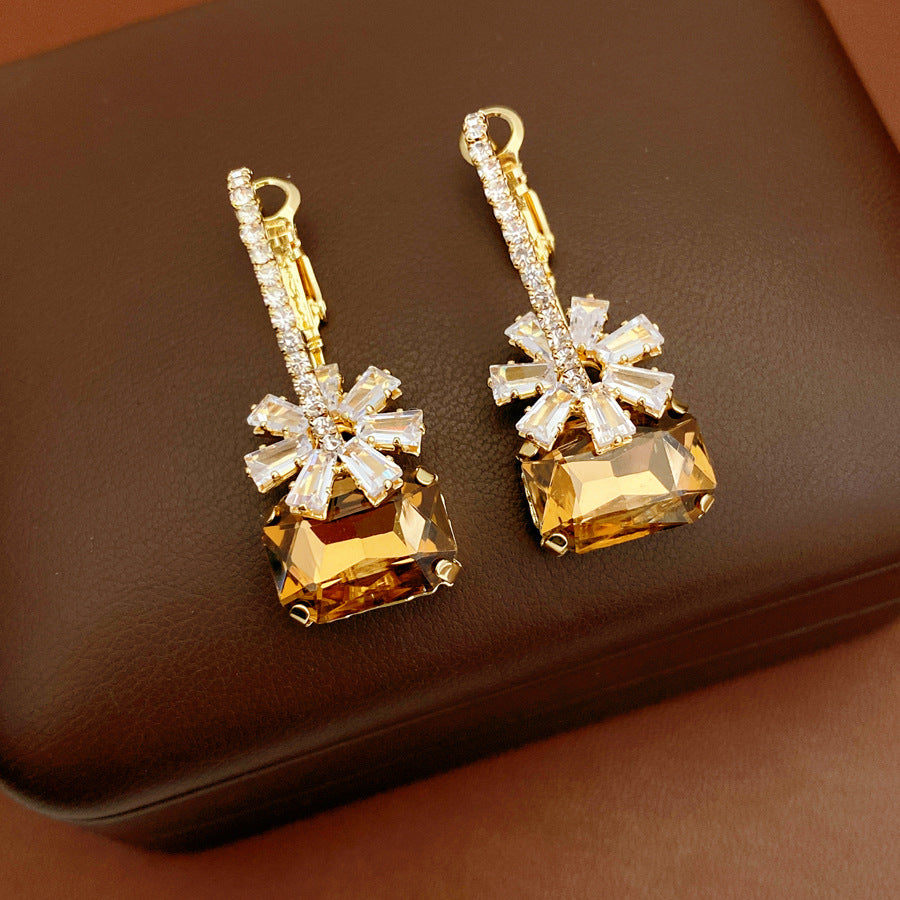 Maillard Style Flowers Stud Earrings For Women In Copper With Zircon Inlay And PVD Coated Gold Plating