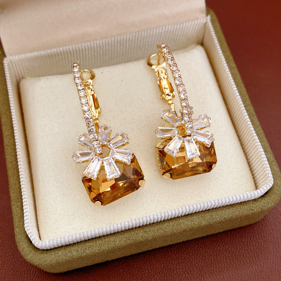 Maillard Style Flowers Stud Earrings For Women In Copper With Zircon Inlay And PVD Coated Gold Plating