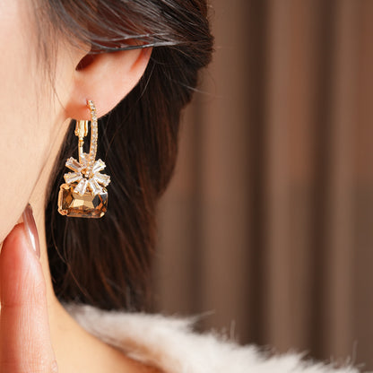 Maillard Style Flowers Stud Earrings For Women In Copper With Zircon Inlay And PVD Coated Gold Plating