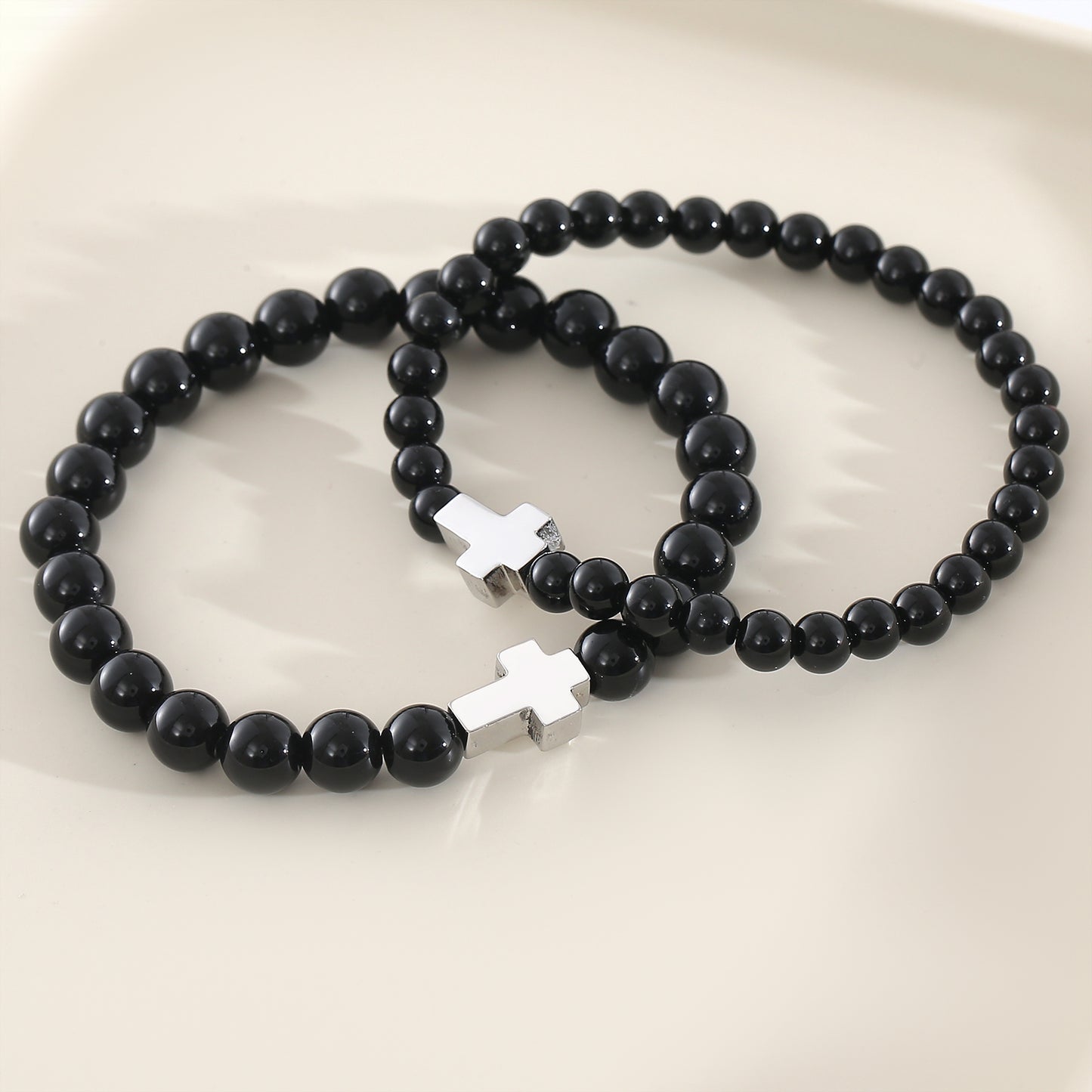 Cross Natural Stone Bracelet For Men With Platinum Plated 0.05µm-0.08µm Beaded Chain Featuring Beading Craft