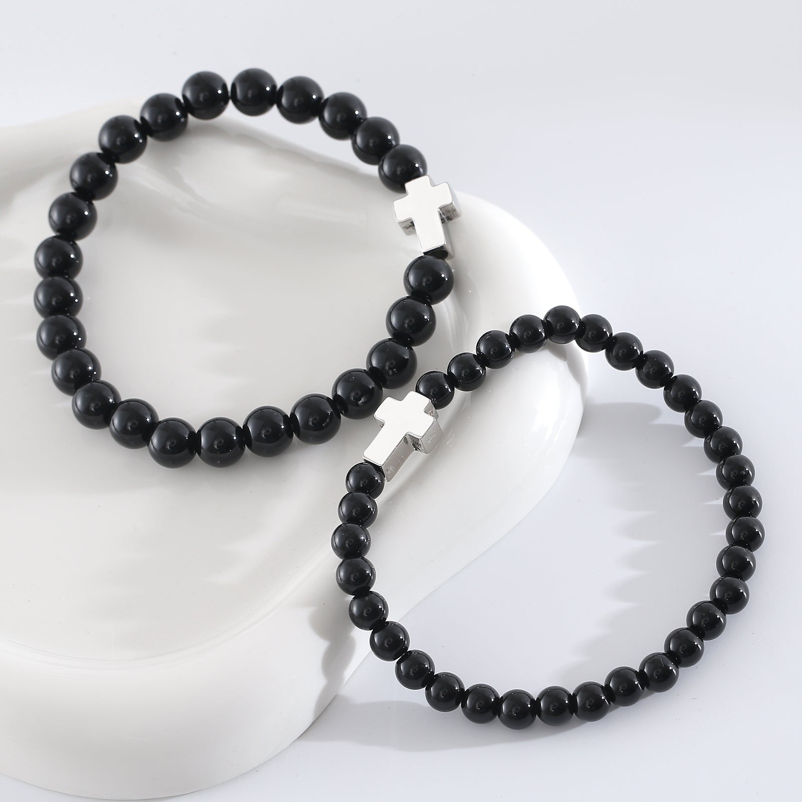 Cross Natural Stone Bracelet For Men With Platinum Plated 0.05µm-0.08µm Beaded Chain Featuring Beading Craft