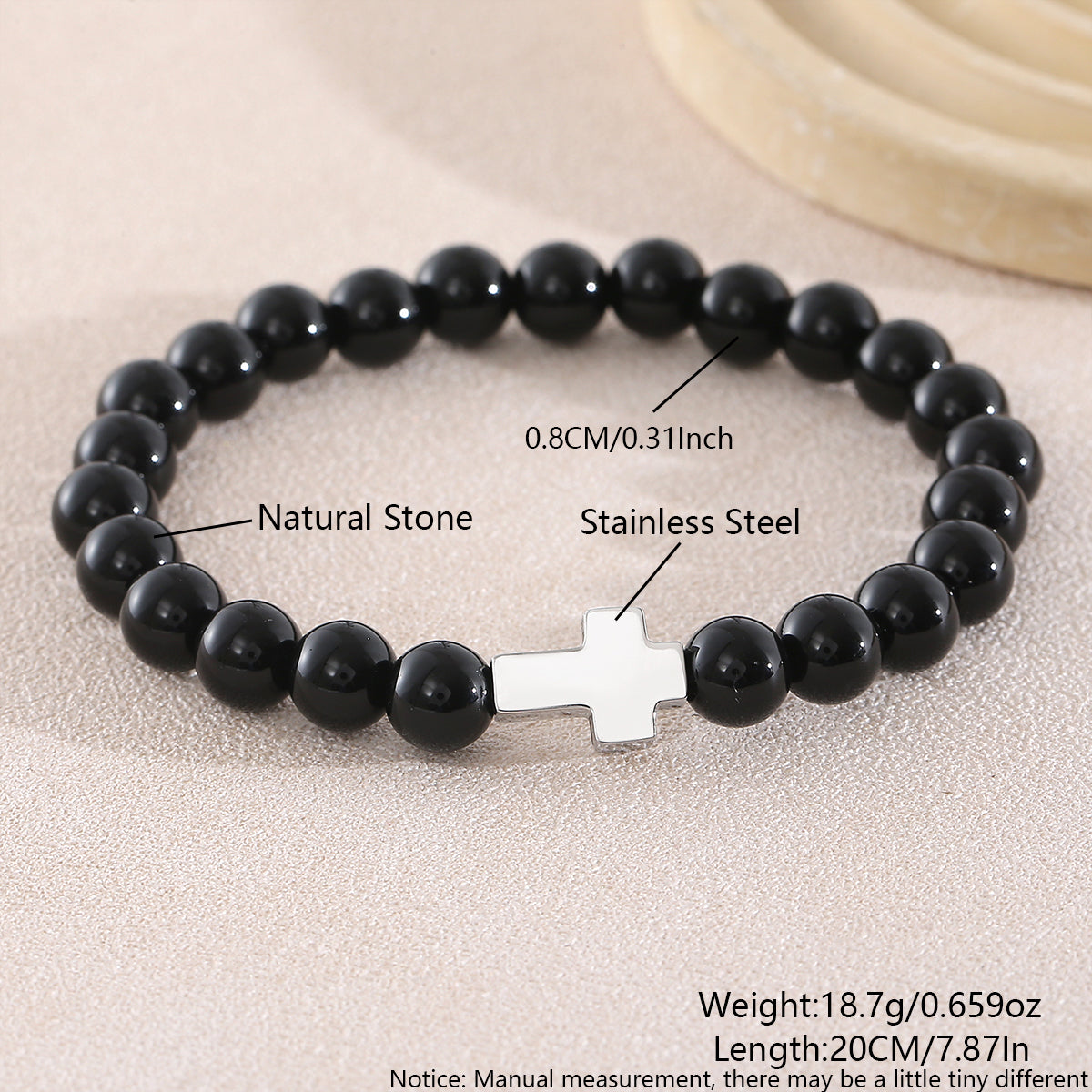 Cross Natural Stone Bracelet For Men With Platinum Plated 0.05µm-0.08µm Beaded Chain Featuring Beading Craft