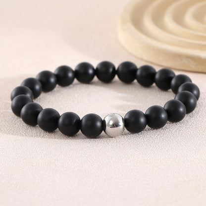 Geometric Natural Stone Beaded Chain Bracelet Featuring Beading Craftsmanship For Men's Style