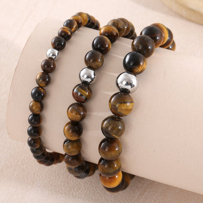 Geometric Natural Stone Bracelets For Men With Beaded Chain Featuring Beading Craftsmanship