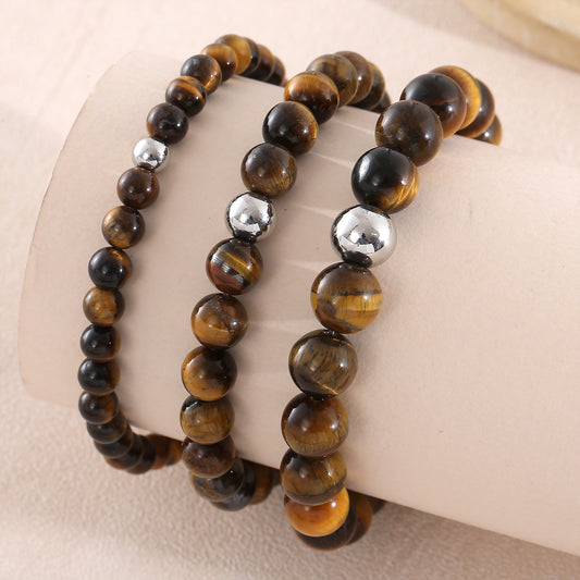Geometric Natural Stone Bracelets For Men With Beaded Chain Featuring Beading Craftsmanship