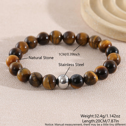 Geometric Natural Stone Bracelets For Men With Beaded Chain Featuring Beading Craftsmanship