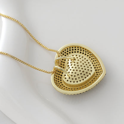 Heart Shape Pendant Necklace For Women In Copper With 18K Real Gold Plated Finish And Zircon Inlay On Box Chain