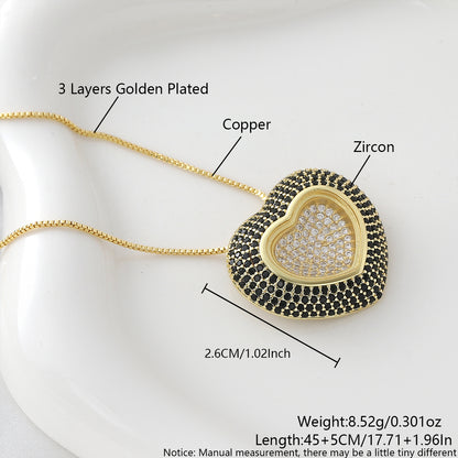 Heart Shape Pendant Necklace For Women In Copper With 18K Real Gold Plated Finish And Zircon Inlay On Box Chain