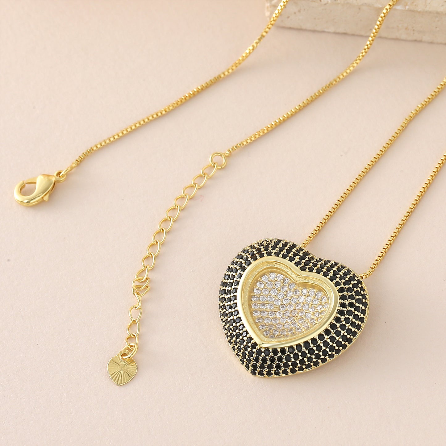 Heart Shape Pendant Necklace For Women In Copper With 18K Real Gold Plated Finish And Zircon Inlay On Box Chain