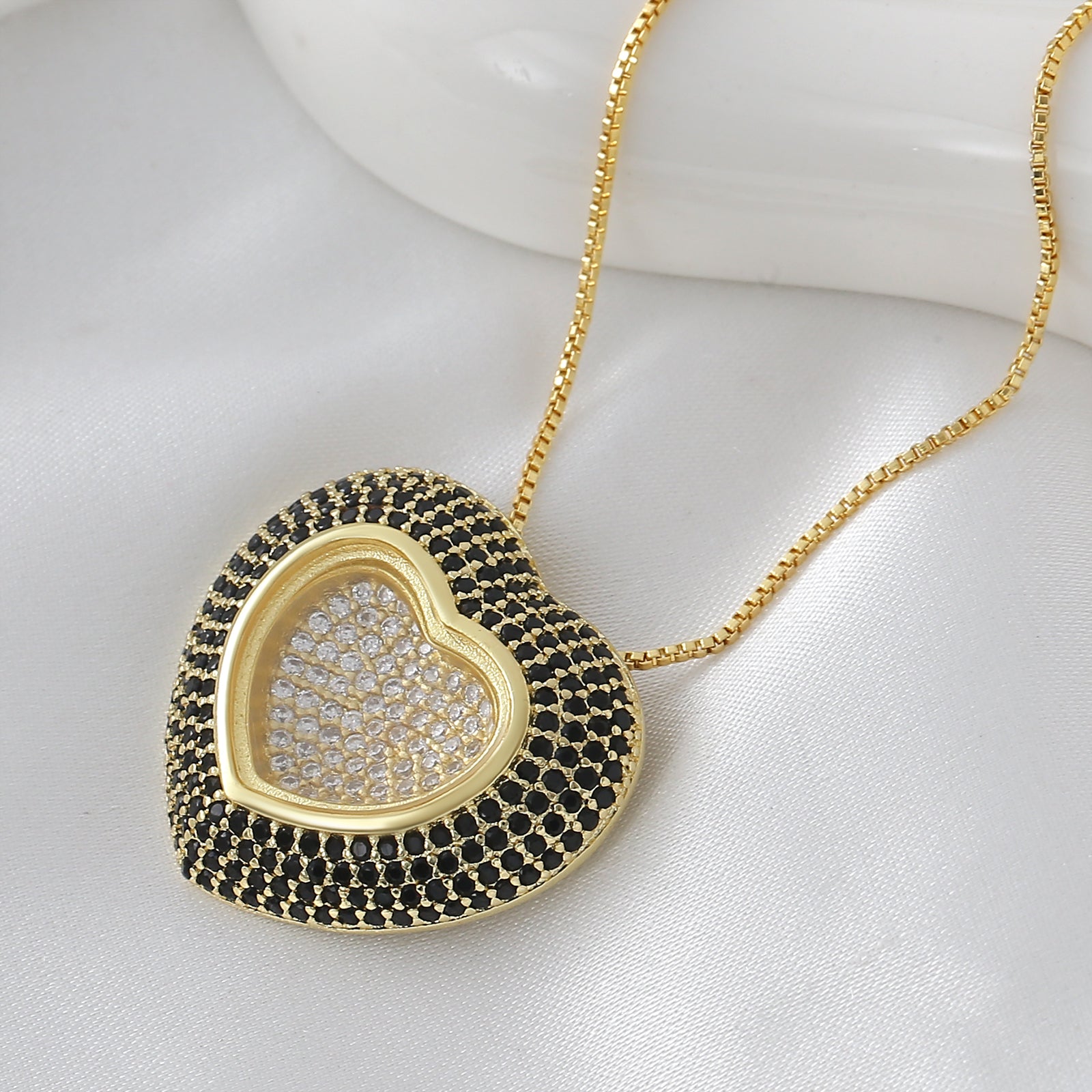 Heart Shape Pendant Necklace For Women In Copper With 18K Real Gold Plated Finish And Zircon Inlay On Box Chain