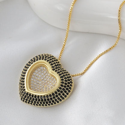 Heart Shape Pendant Necklace For Women In Copper With 18K Real Gold Plated Finish And Zircon Inlay On Box Chain