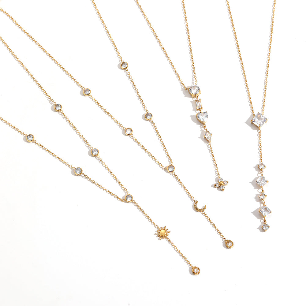Round Necklace For Women In 304 Stainless Steel With 18K Real Gold Plated Finish Featuring Artificial Rhinestones And Cable Chain