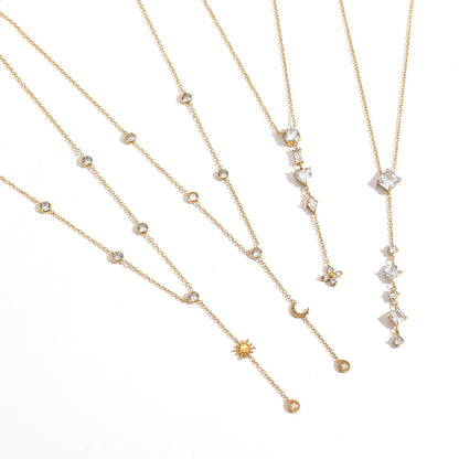 Round Necklace For Women In 304 Stainless Steel With 18K Real Gold Plated Finish Featuring Artificial Rhinestones And Cable Chain