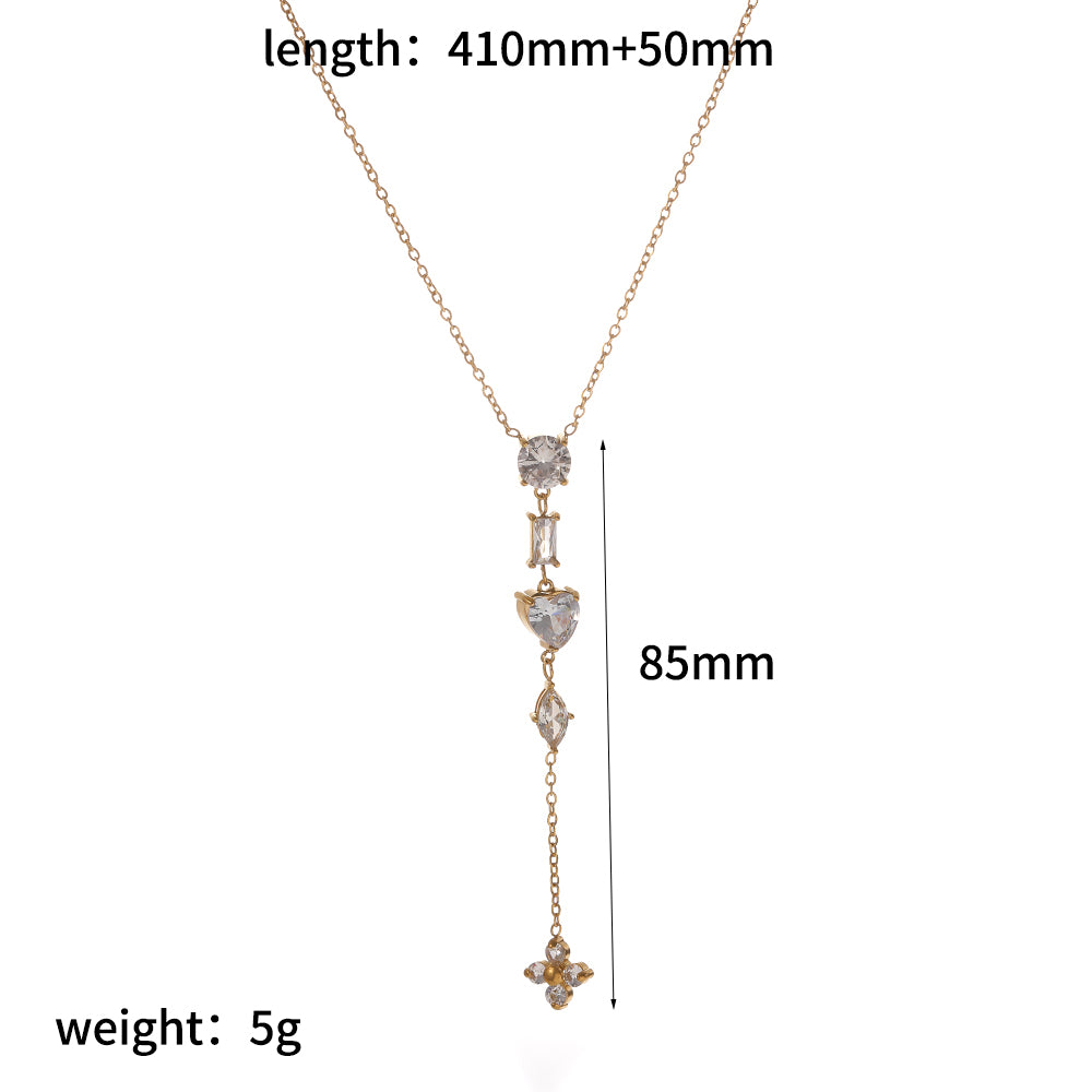 Round Necklace For Women In 304 Stainless Steel With 18K Real Gold Plated Finish Featuring Artificial Rhinestones And Cable Chain