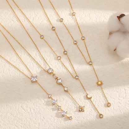 Round Necklace For Women In 304 Stainless Steel With 18K Real Gold Plated Finish Featuring Artificial Rhinestones And Cable Chain