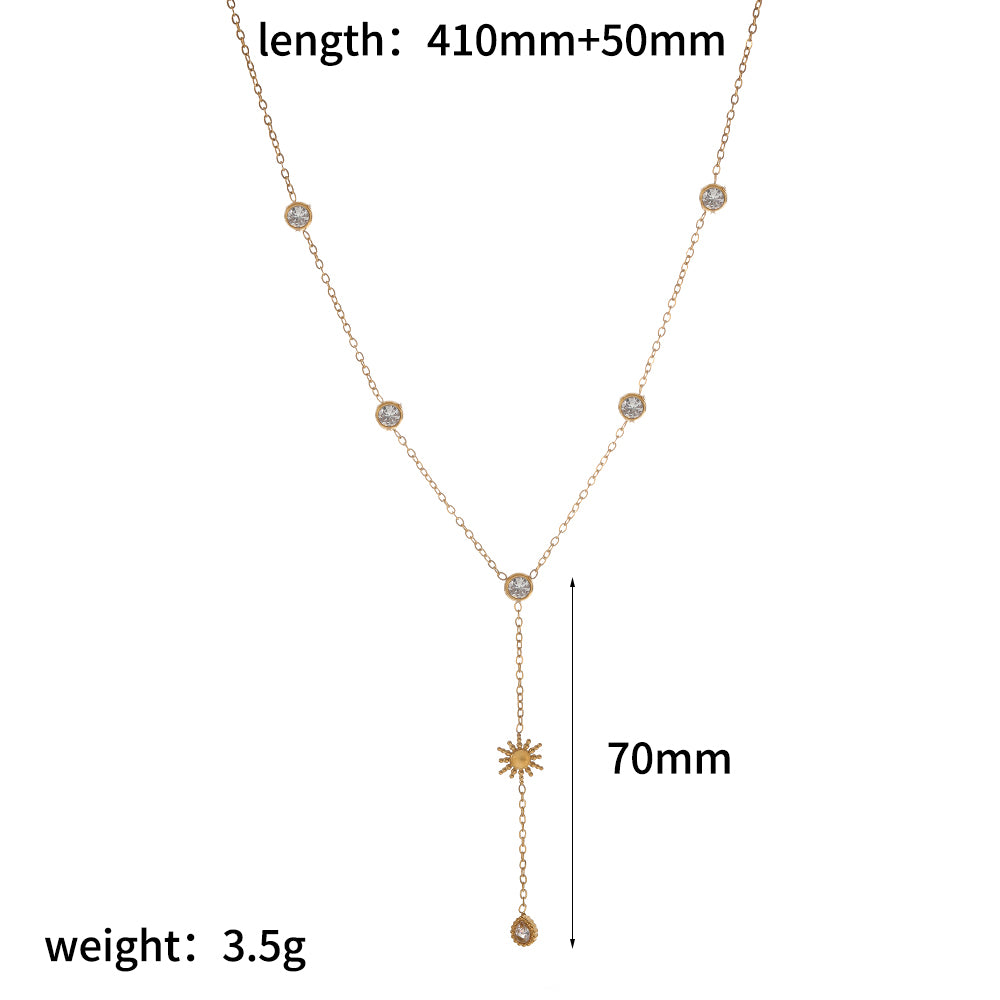 Round Necklace For Women In 304 Stainless Steel With 18K Real Gold Plated Finish Featuring Artificial Rhinestones And Cable Chain